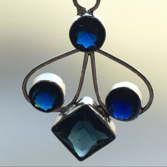 Handmade In India Jewelry - Blue Faceted Quartz Pendant with Black Necklace
